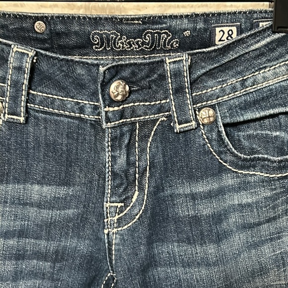 Miss Me low rise, distressed bling pocket boot cut jeans, size 28 - Picture 4 of 8